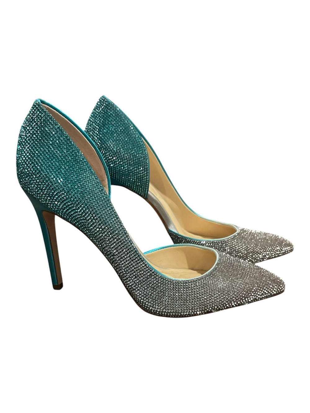 NEW Jessica Simpson Teal and Silver Ombré Rhinestone Pointed-Toe Stiletto Pumps